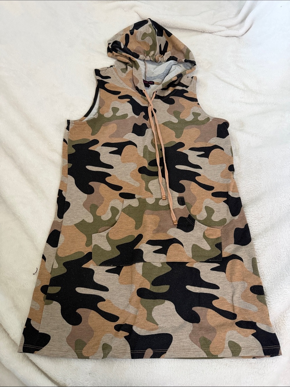 Sleeveless Camo Hooded Kids Pajama Dress - Green/Tan/Black